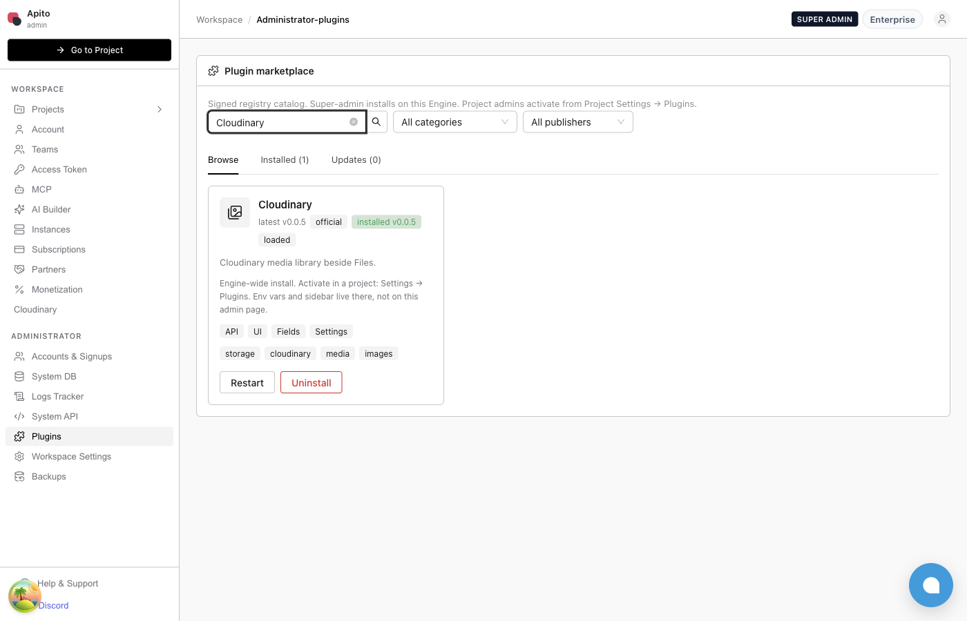 Signed catalog with Cloudinary installed, official, loaded