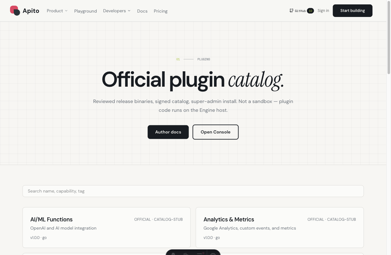 Public plugin catalog index